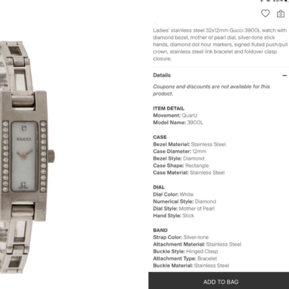 SALE ☄️GUCCI 26 DIAMOND MOP Watch EC - Picture 7 of 14